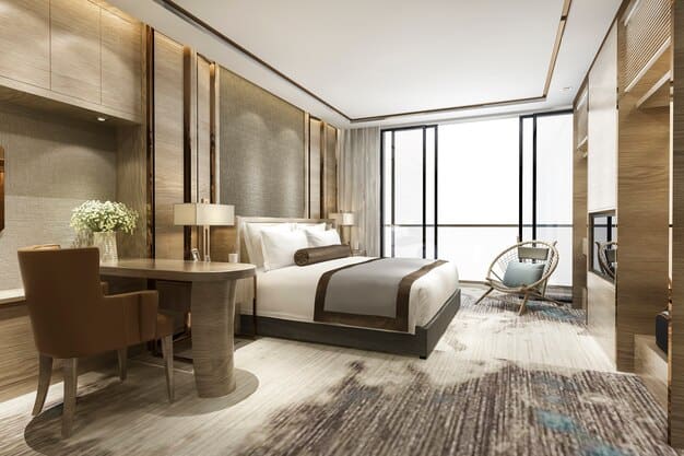 Free photo luxury classic modern bedroom suite in hotel